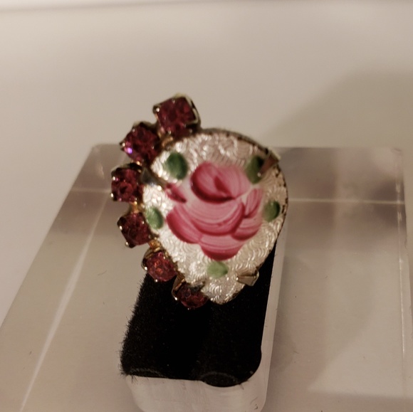 Vintage 1940s Rose Rhinestone Earrings - Picture 2 of 5